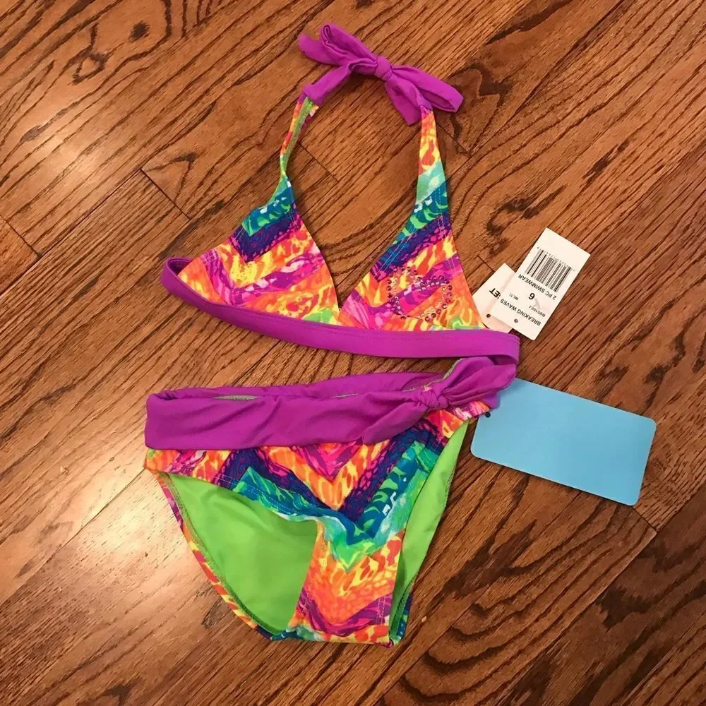 New BREAKING WAVES rainbow bikini swimsuit girls 6